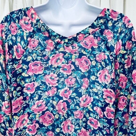 LC Lauren Conrad Floral Print‎ Sheer Button Down Blouse Size Small Multicolored - Picture 8 of 12